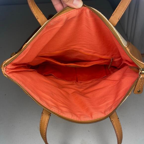 Fossil Large Crossbody Messenger Shoulder Bag Canvas Tan Brown Boho - Picture 6 of 12